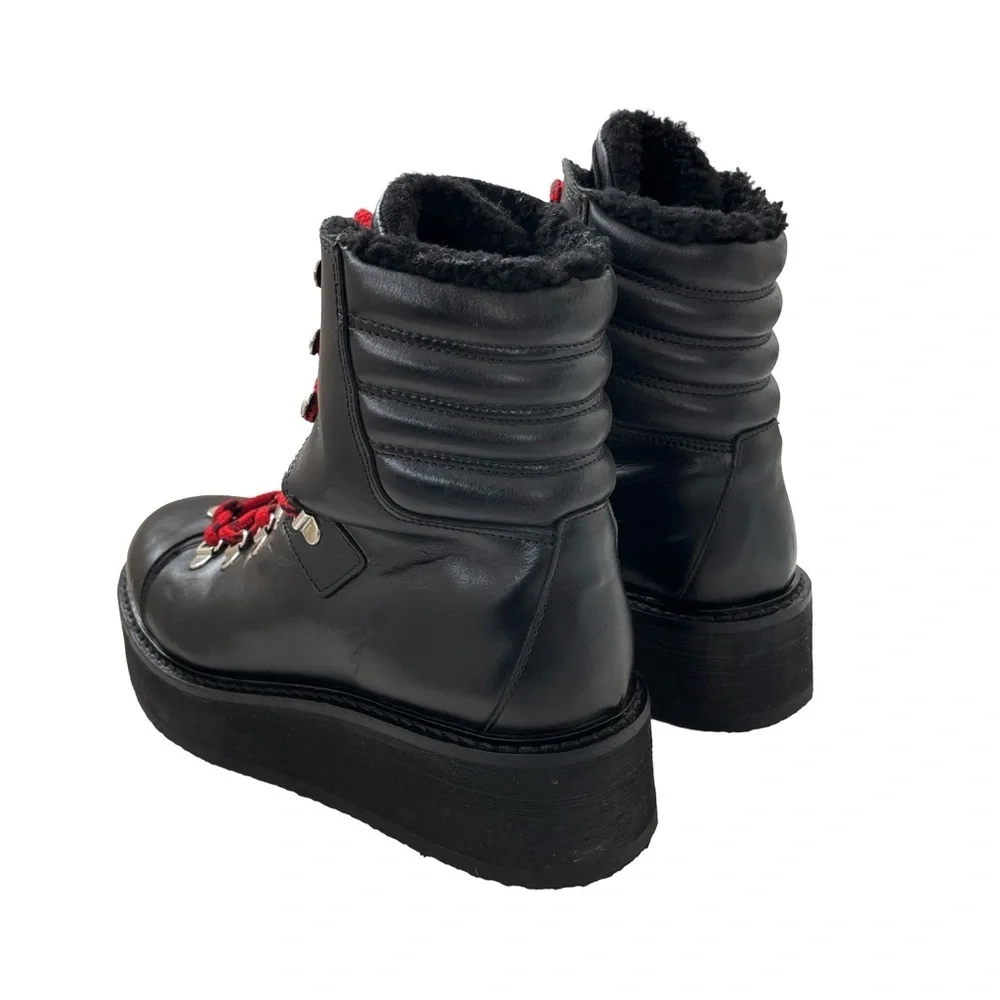 ALLSAINTS Fae Lace-Up Winter Hiker Boots, Black Leather, Red Laces, Wedge, EU 38 - Picture 6 of 10